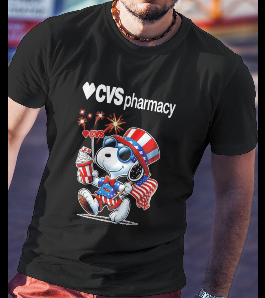 Snoopy CVS Pharmacy America 1776 2026 250th Anniversary Celebration With Fireworks And Flag T-Shirt