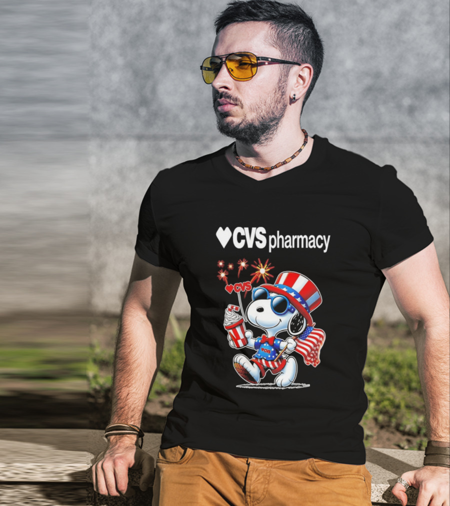 Snoopy CVS Pharmacy America 1776 2026 250th Anniversary Celebration With Fireworks And Flag T-Shirt