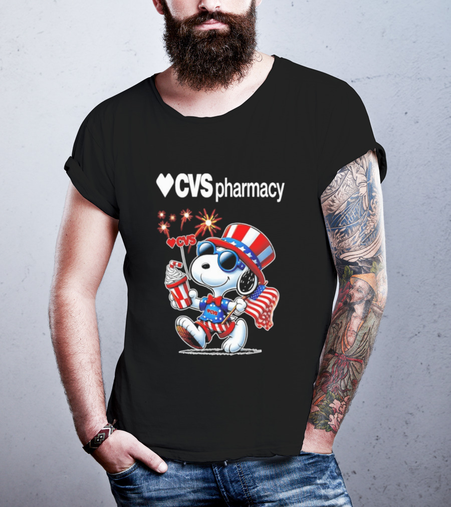 Snoopy CVS Pharmacy America 1776 2026 250th Anniversary Celebration With Fireworks And Flag T-Shirt