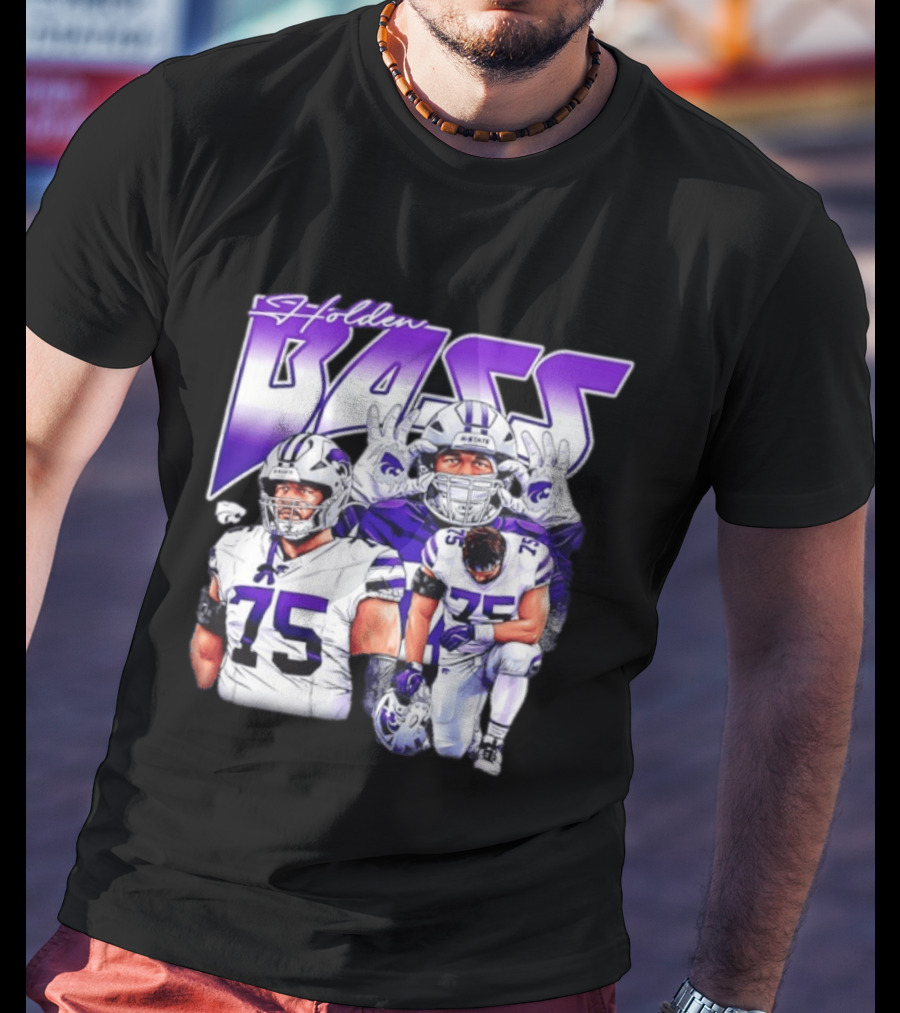 Holden Bass 75 Kansas State Wildcats NCAA Football Player T-Shirt