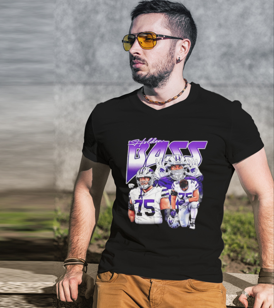 Holden Bass 75 Kansas State Wildcats NCAA Football Player T-Shirt