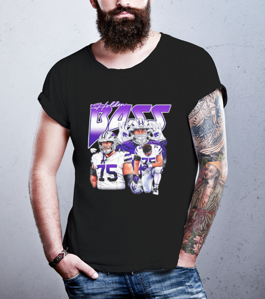Holden Bass 75 Kansas State Wildcats NCAA Football Player T-Shirt