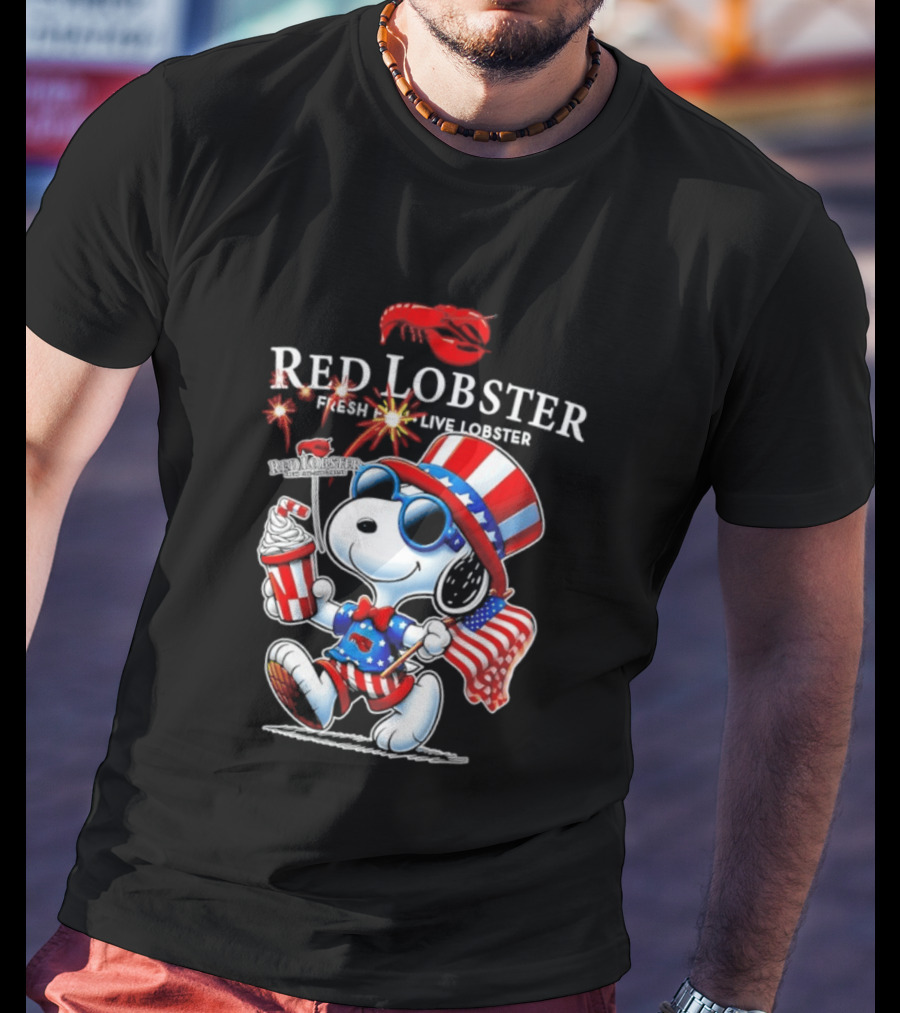 Snoopy Red Lobster Fresh Live Lobster America 1776 2026 250th Anniversary T-Shirt