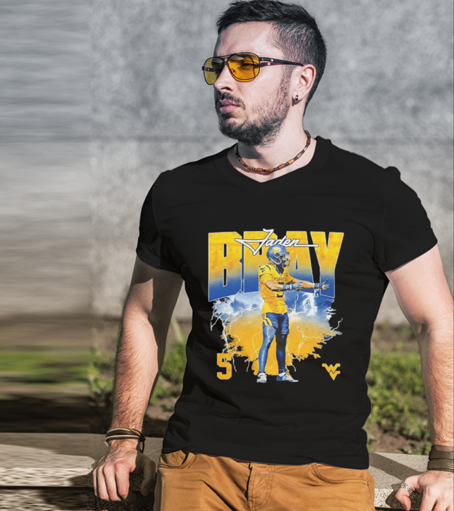 Jaden Bray 5 West Virginia Football NCAA Player WVU Mountaineers T-Shirt