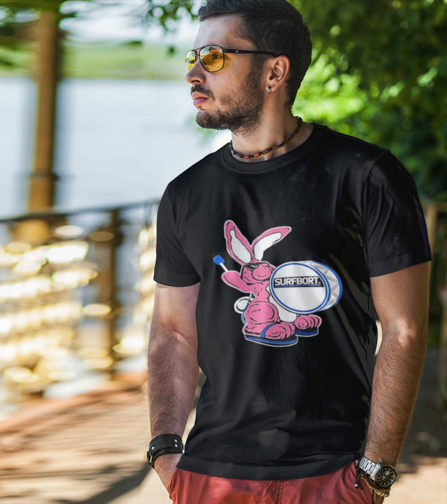 Surfbort Pink Bunny Drummer With Drumsticks And Bass Drum T-Shirt
