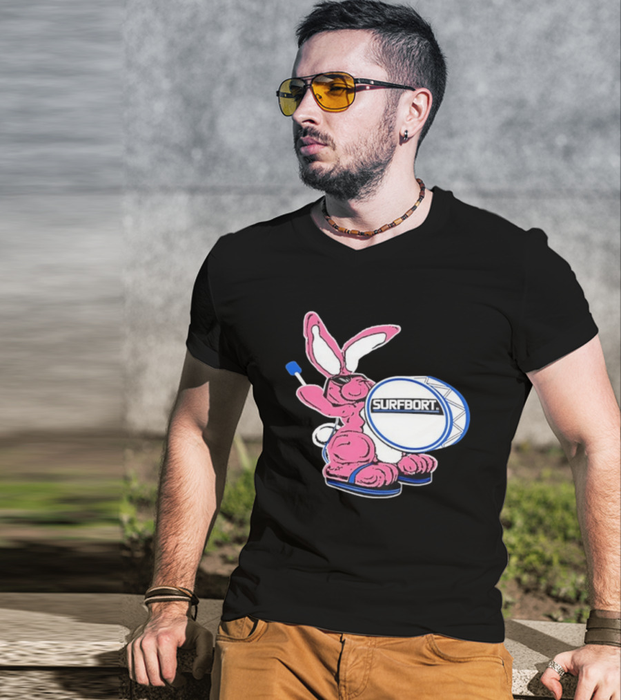 Surfbort Pink Bunny Drummer With Drumsticks And Bass Drum T-Shirt