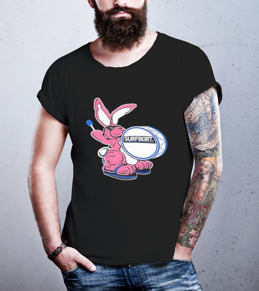 Surfbort Pink Bunny Drummer With Drumsticks And Bass Drum T-Shirt