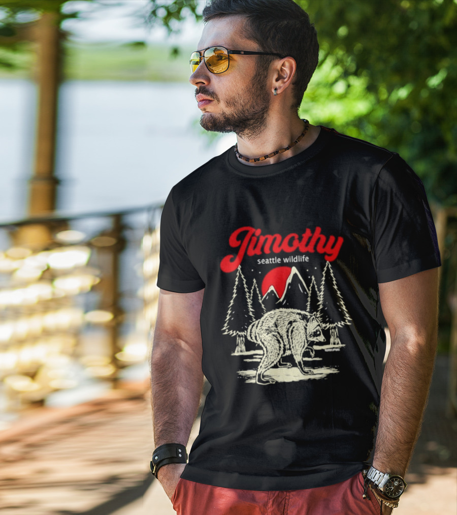 Jimothy Seattle Wildlife Raccoon Forest Moon Scene T-Shirt
