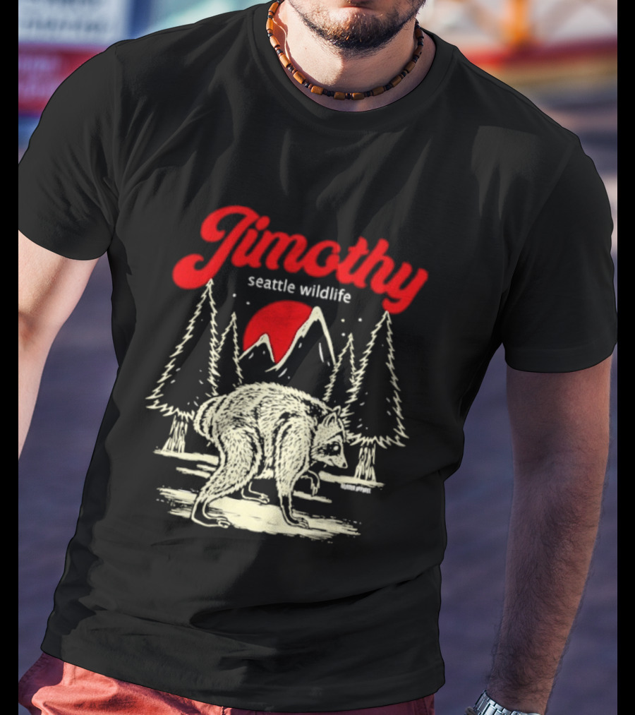 Jimothy Seattle Wildlife Raccoon Forest Moon Scene T-Shirt