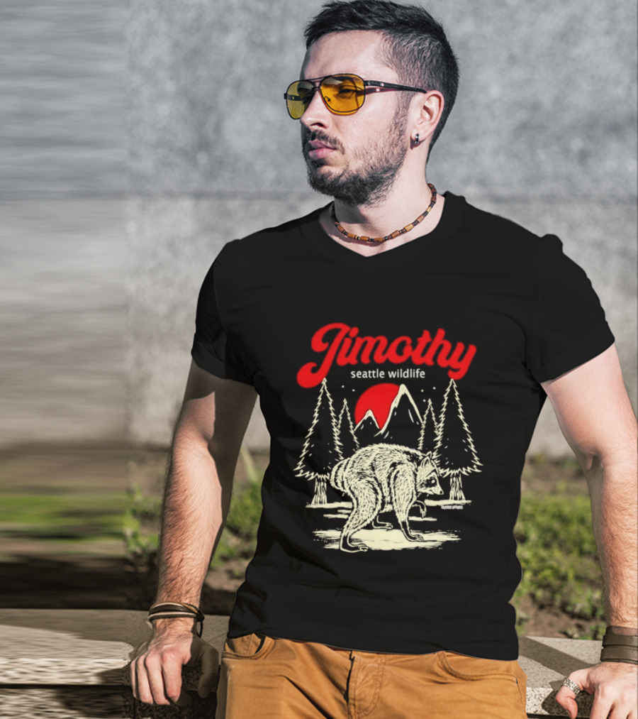 Jimothy Seattle Wildlife Raccoon Forest Moon Scene T-Shirt