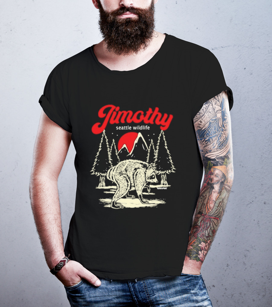 Jimothy Seattle Wildlife Raccoon Forest Moon Scene T-Shirt