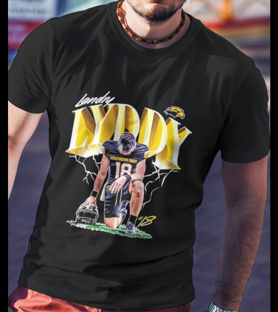 Landry Lyddy 18 Southern Miss Golden Eagles NCAA Football Player Lightning Kneeling Pose T-Shirt