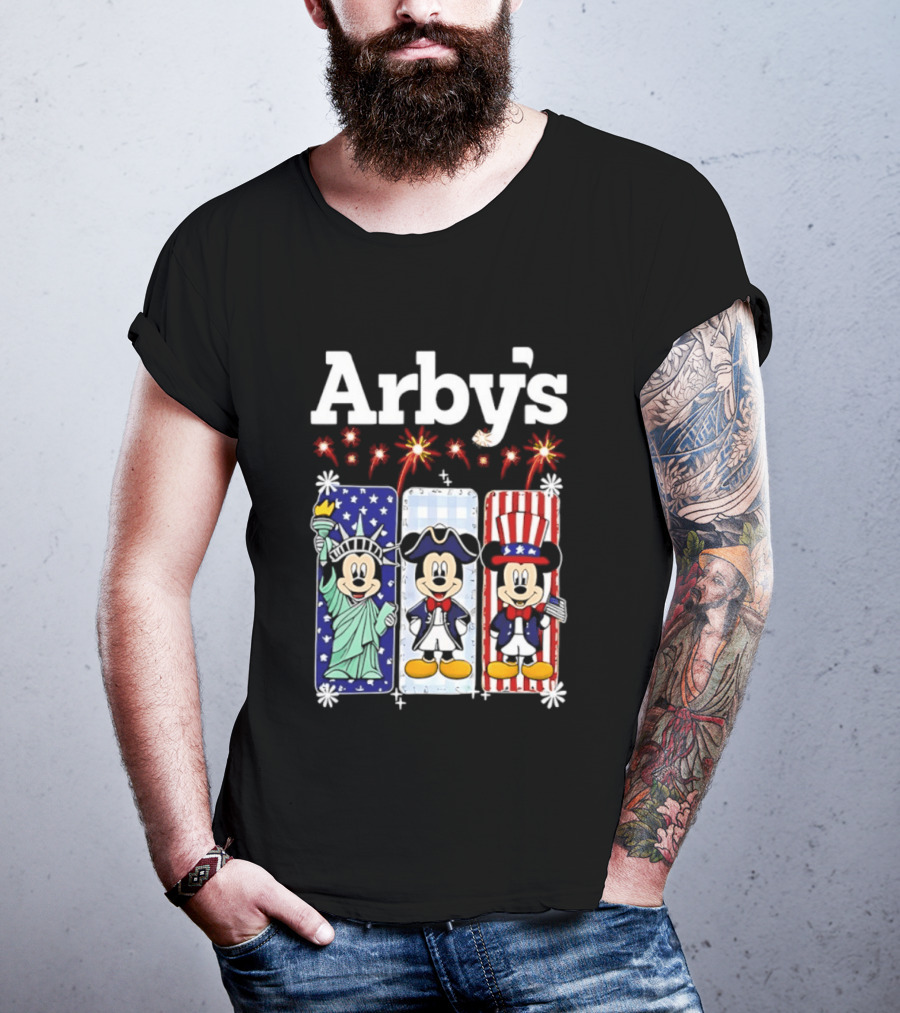 Arby's Mickey Mouse America 250th Anniversary Celebration With Statue Of Liberty And Uncle Sam Styles T-Shirt