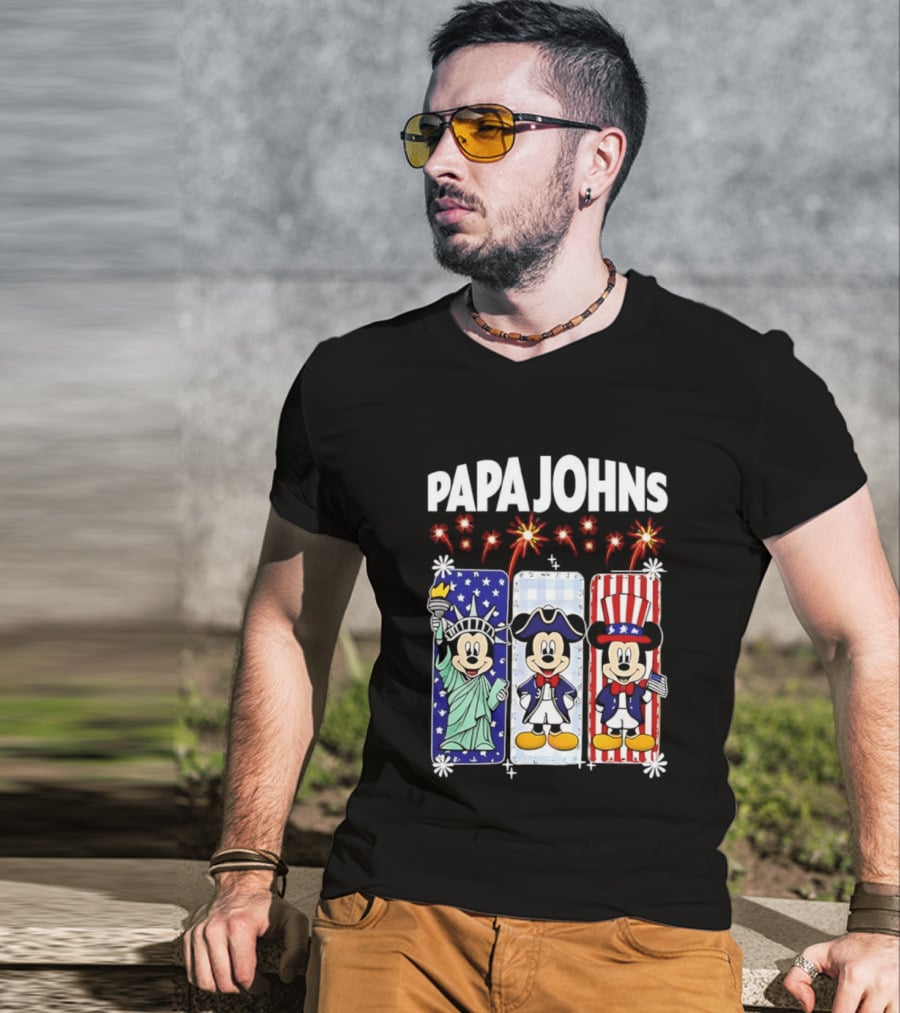 Papa Johns Mickey Mouse America 250th Anniversary Celebration T-Shirt
