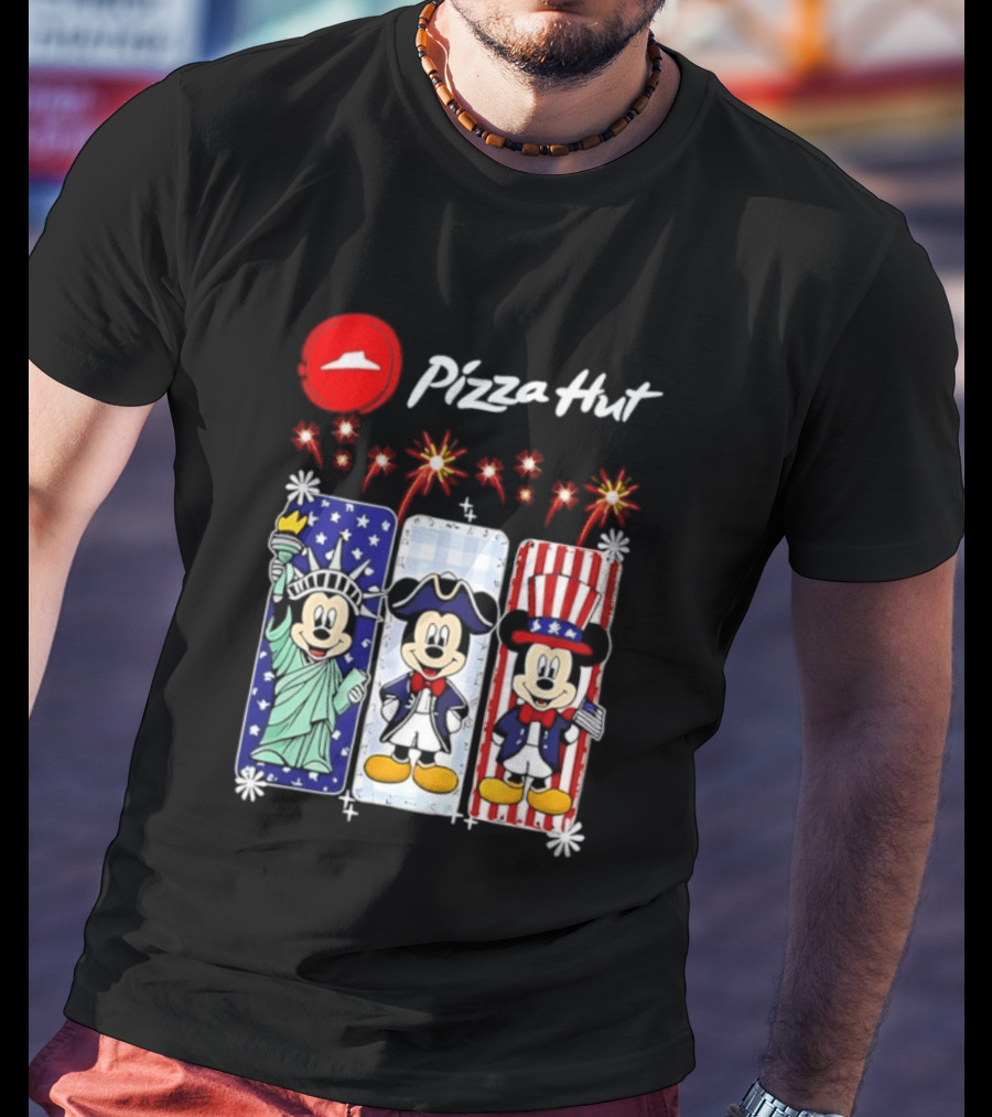 Mickey Mouse Pizza Hut America 250th Anniversary Celebration Statue Of Liberty Uncle Sam Patriotic T-Shirt