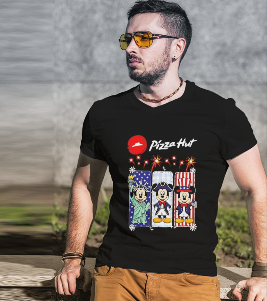 Mickey Mouse Pizza Hut America 250th Anniversary Celebration Statue Of Liberty Uncle Sam Patriotic T-Shirt