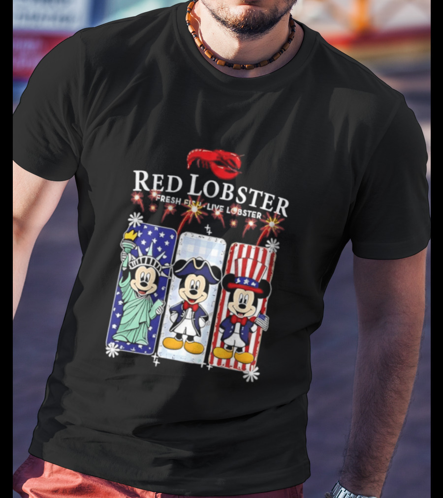 Red Lobster Mickey Mouse America 250th Anniversary Celebration Liberty George Washington Uncle Sam T-Shirt