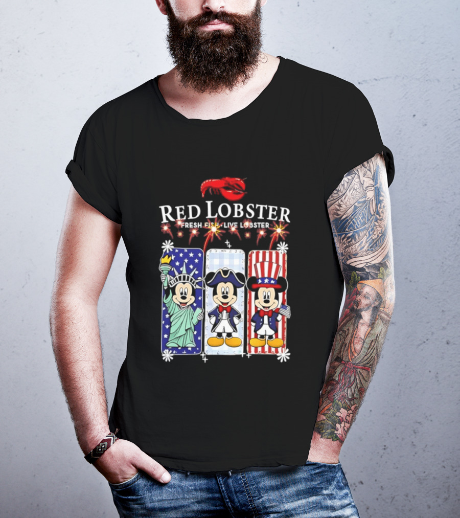 Red Lobster Mickey Mouse America 250th Anniversary Celebration Liberty George Washington Uncle Sam T-Shirt