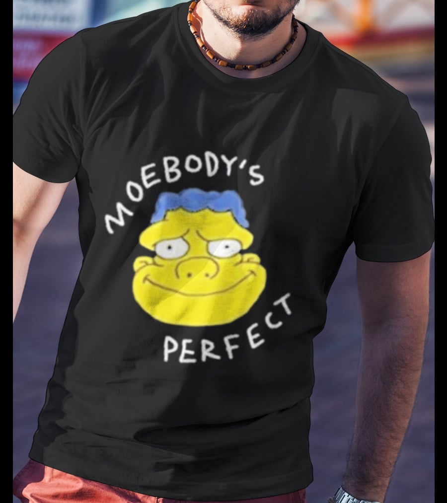 Moebody's Perfect Yellow Cartoon Face With Blue Hair Smirk T-Shirt