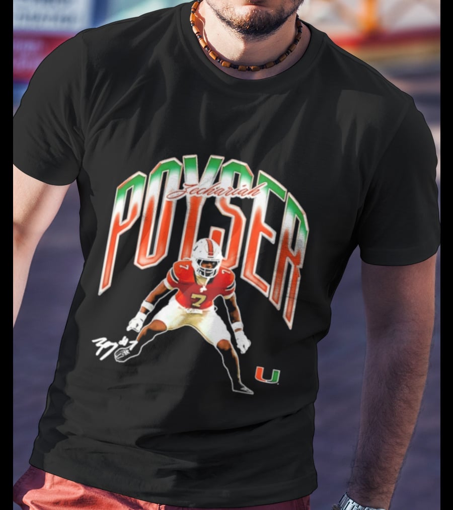 Zechariah Poyser Miami Hurricanes NCAA Football Player 7 UM T-Shirt