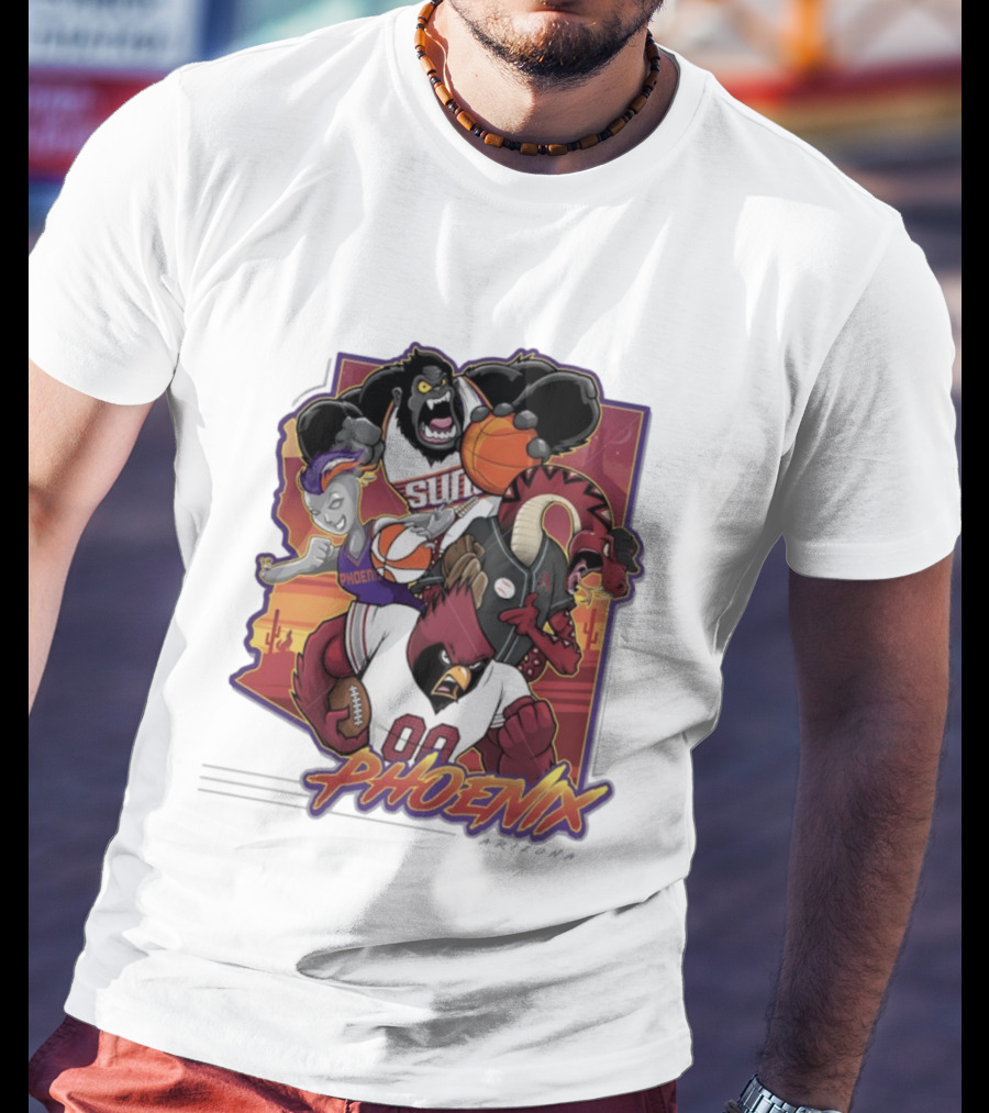 Phoenix Suns Gorilla Coyotes Snake Cardinals Bird Mascots Collage T-Shirt