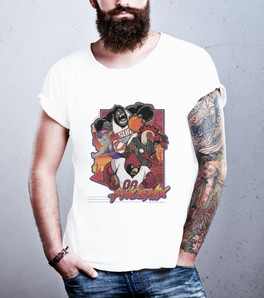 Phoenix Suns Gorilla Coyotes Snake Cardinals Bird Mascots Collage T-Shirt