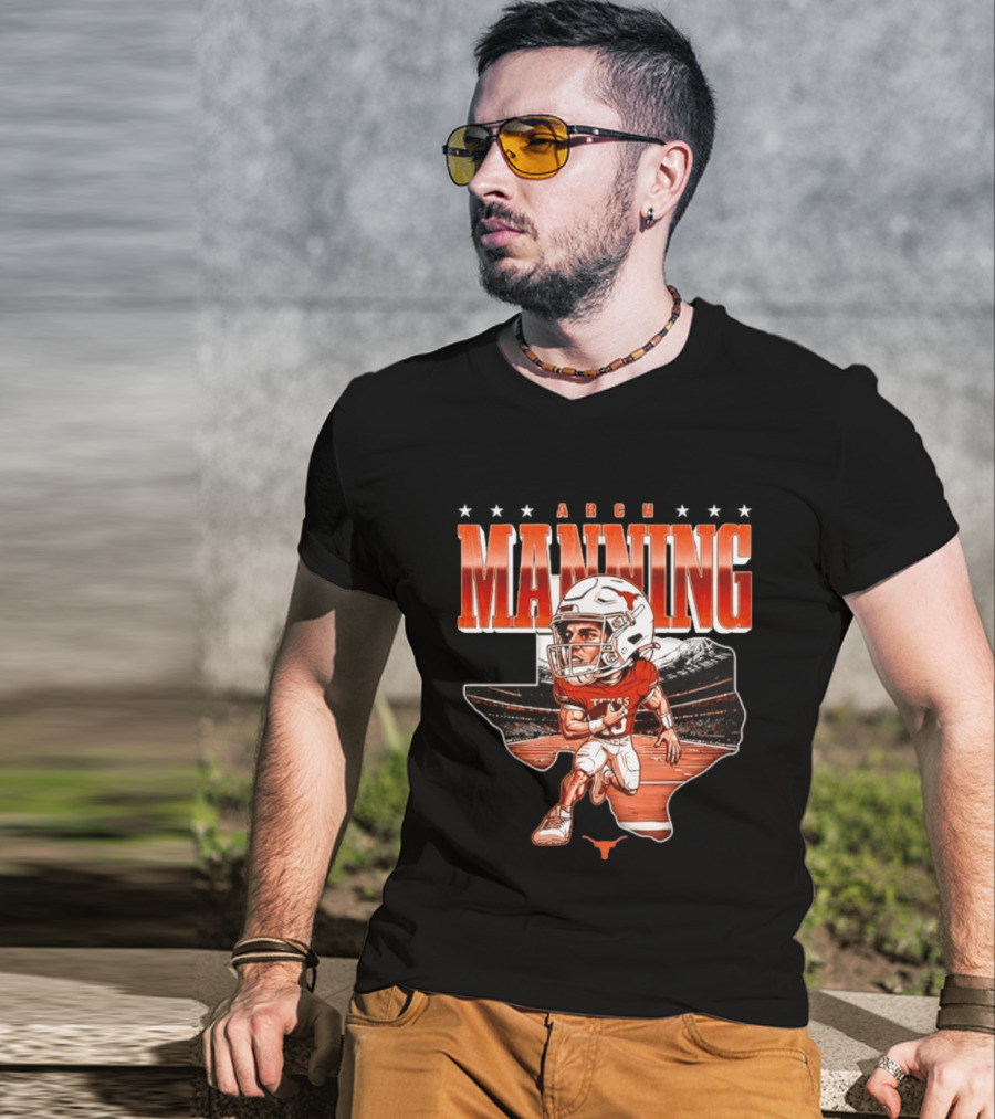 Arch Manning 16 Texas Longhorns NCAA Football Caricature Texas Stadium T-Shirt