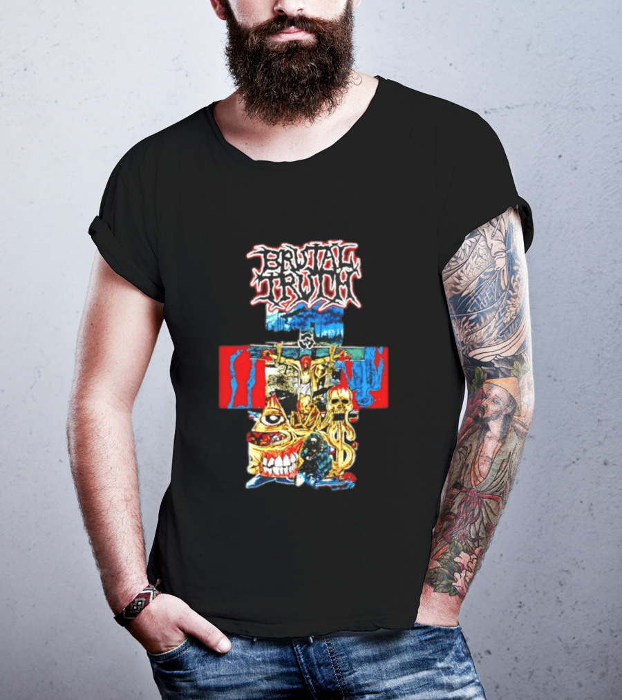 Brutal Truth Crucifix Skull Grindcore Band T-Shirt