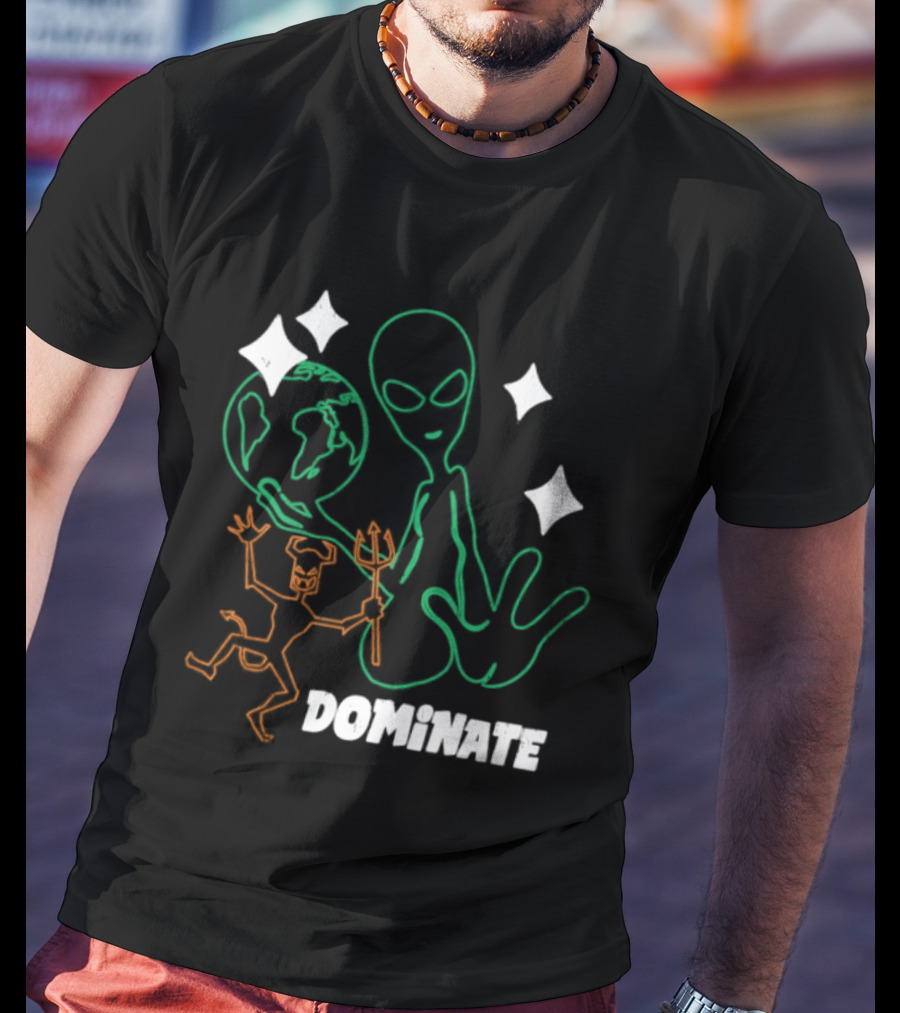 Dominate Alien Devil Earth UFO Stars T-Shirt