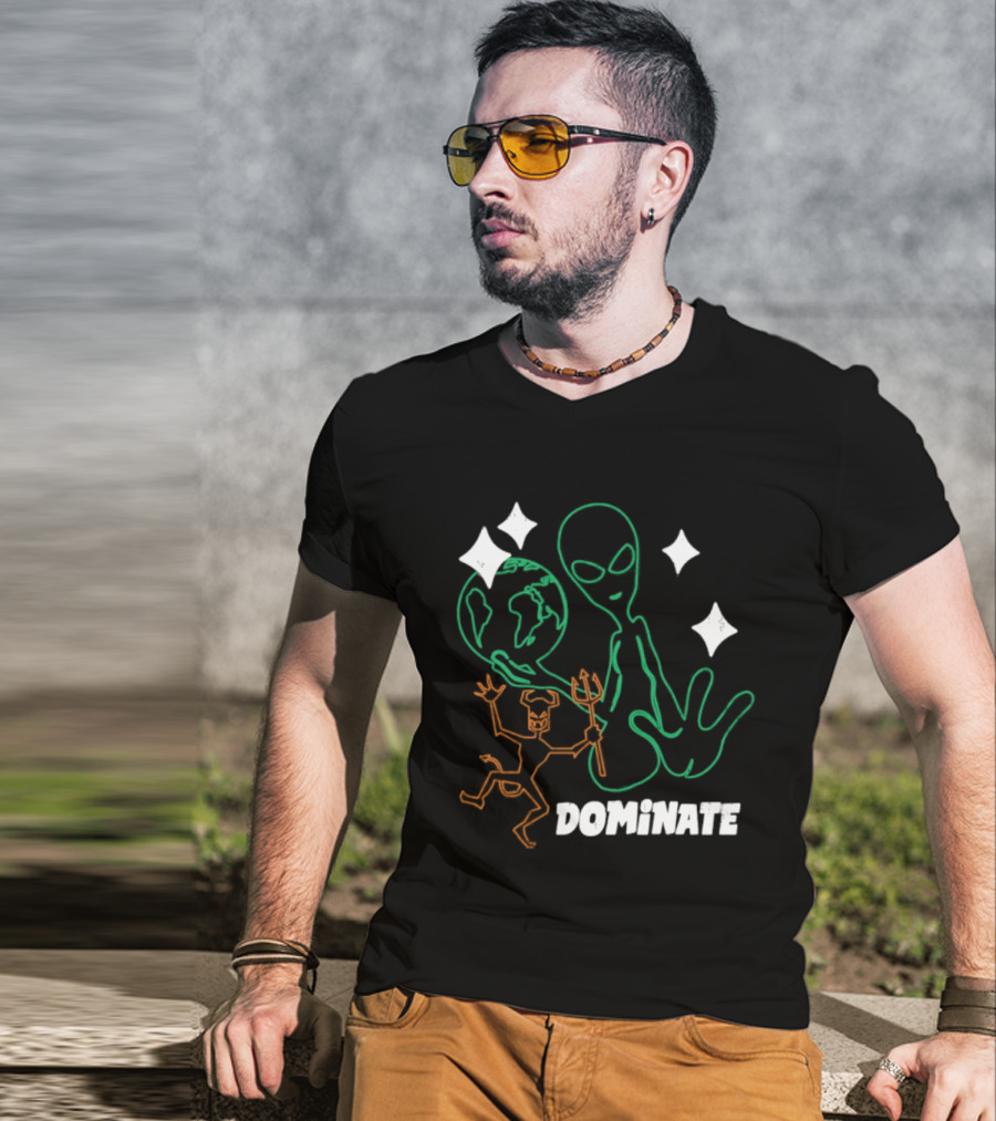 Dominate Alien Devil Earth UFO Stars T-Shirt