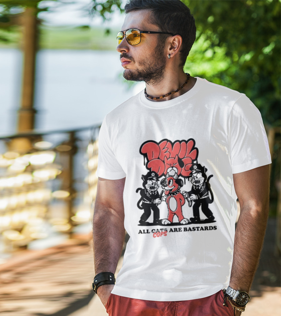 Devil Dog All Cats Are Bastards ACAB Bold Red Black T-Shirt