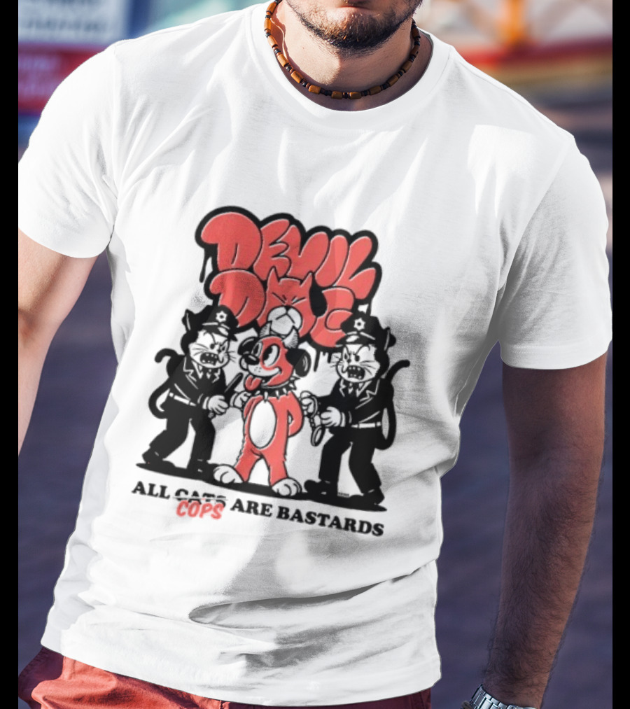 Devil Dog All Cats Are Bastards ACAB Bold Red Black T-Shirt