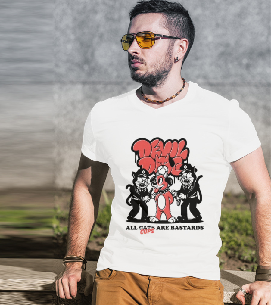 Devil Dog All Cats Are Bastards ACAB Bold Red Black T-Shirt