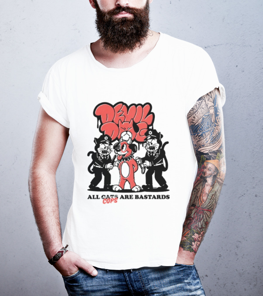 Devil Dog All Cats Are Bastards ACAB Bold Red Black T-Shirt