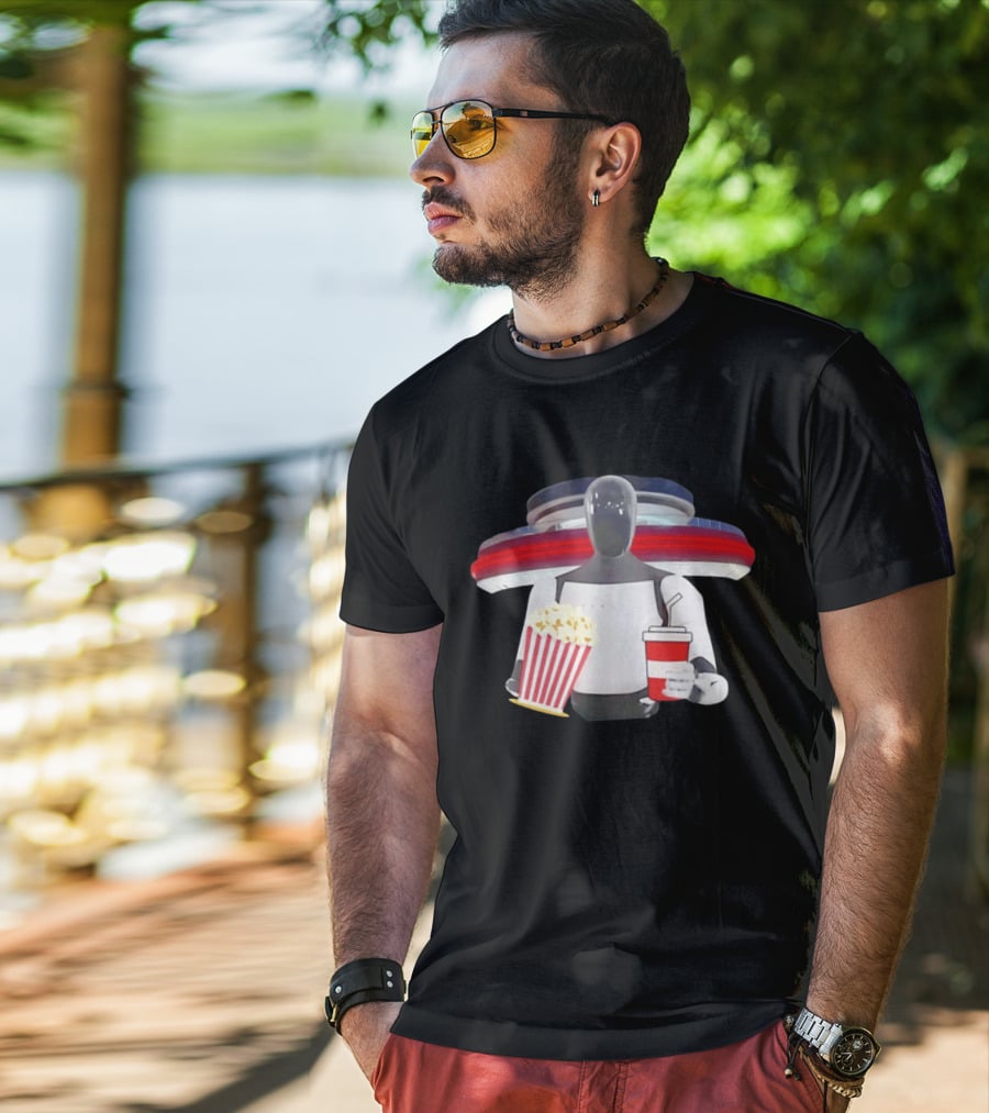 Tesla Robot With Popcorn And Drink At Retro Diner T-Shirt