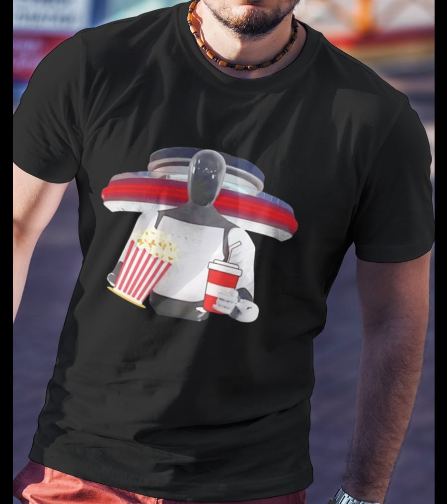 Tesla Robot With Popcorn And Drink At Retro Diner T-Shirt