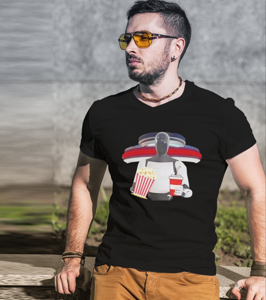 Tesla Robot With Popcorn And Drink At Retro Diner T-Shirt