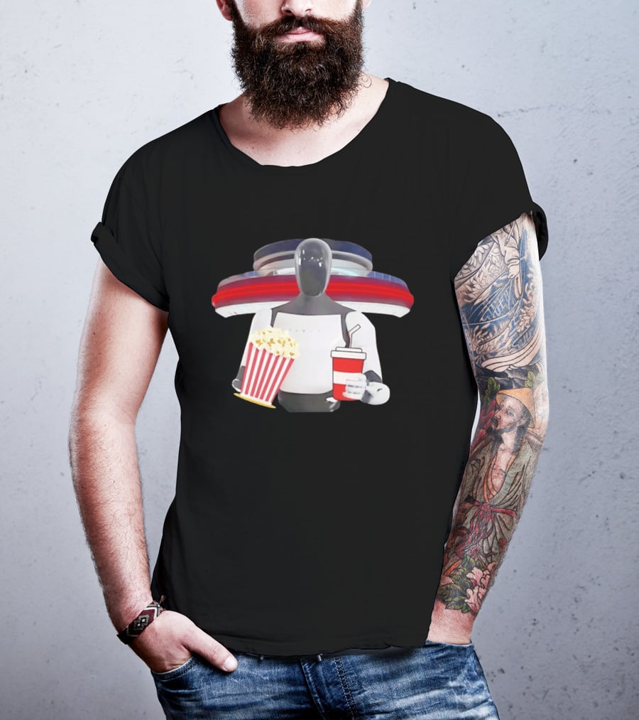 Tesla Robot With Popcorn And Drink At Retro Diner T-Shirt