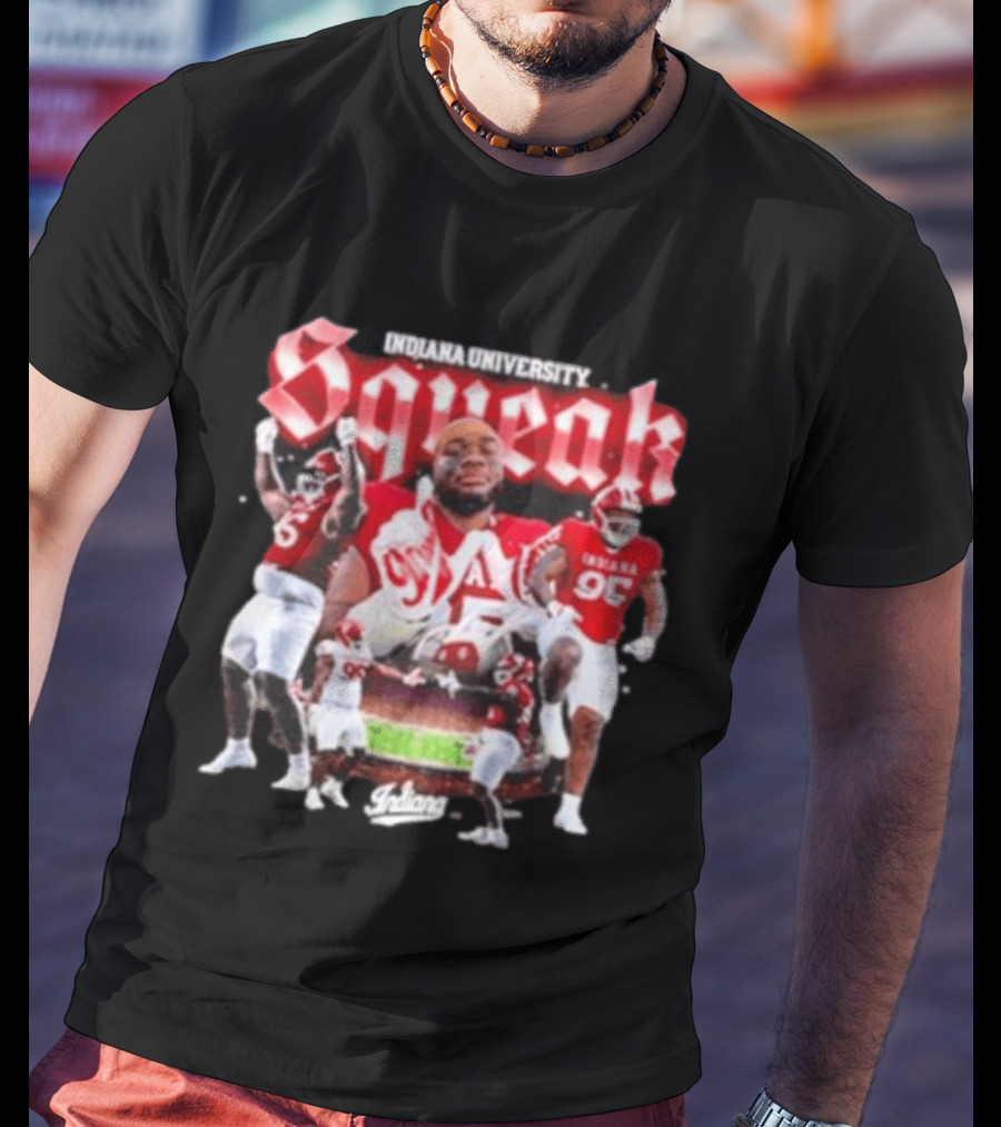 Indiana University Squeak Collage Featuring Indiana 96 Football Player In Red Uniform T-Shirt