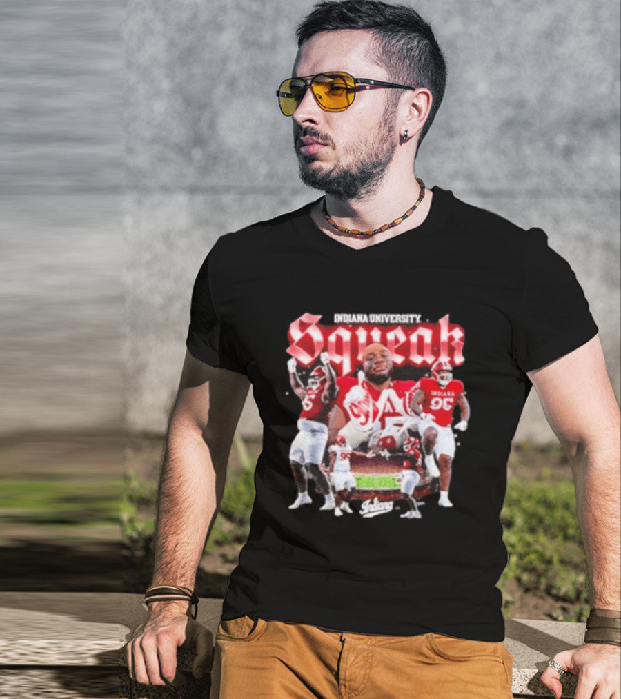 Indiana University Squeak Collage Featuring Indiana 96 Football Player In Red Uniform T-Shirt