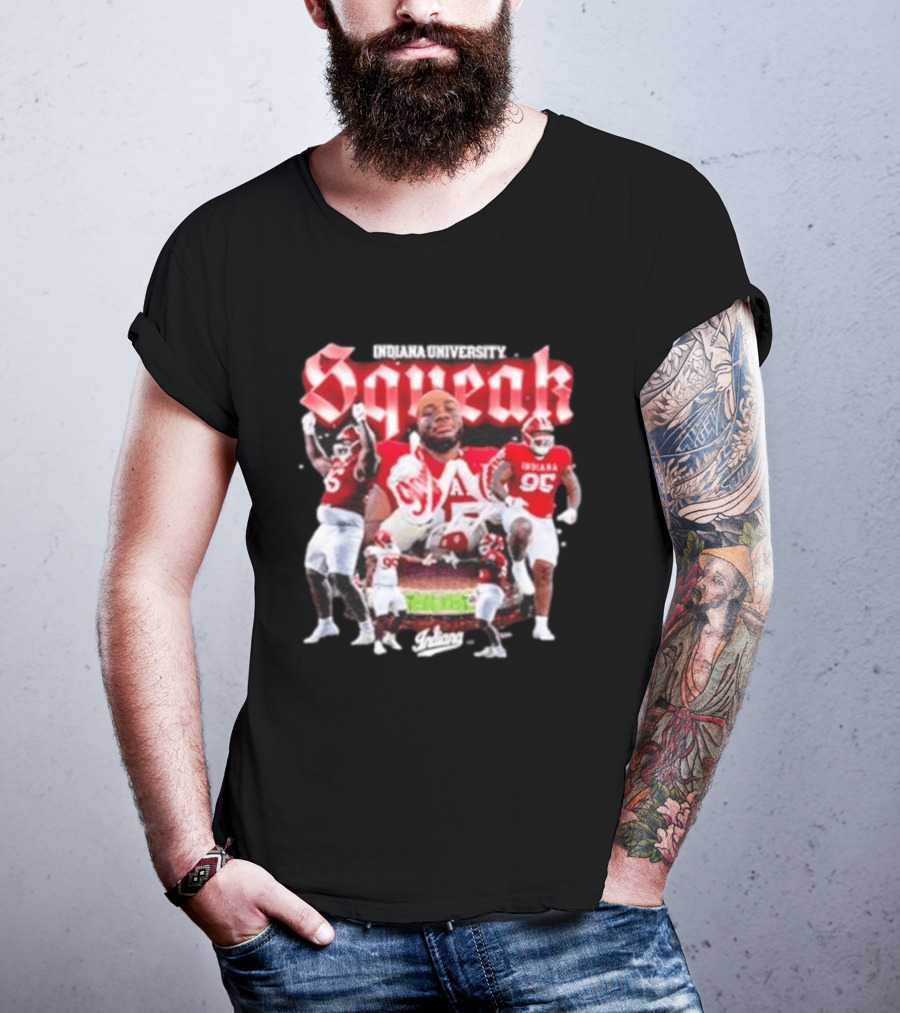 Indiana University Squeak Collage Featuring Indiana 96 Football Player In Red Uniform T-Shirt