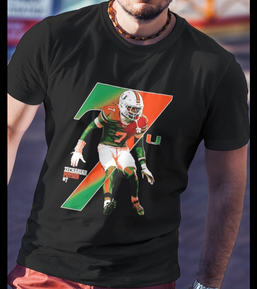 Zechariah Poyser 7 Miami Hurricanes NCAA Football Player T-Shirt