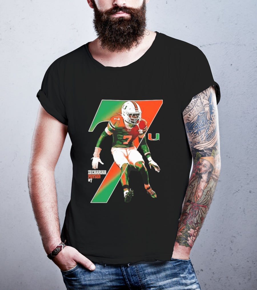 Zechariah Poyser 7 Miami Hurricanes NCAA Football Player T-Shirt
