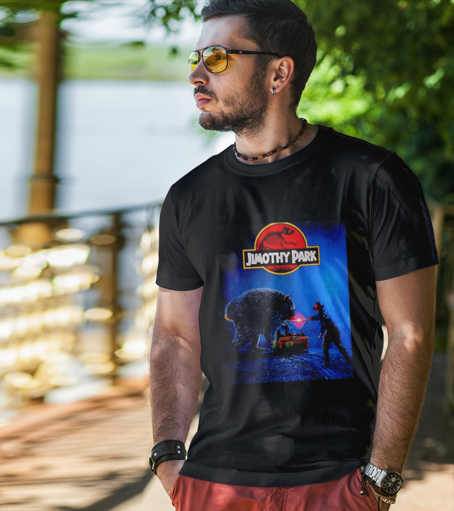 Jimothy Park Dinosaur Adventure Lampoon With Bear Scene T-Shirt
