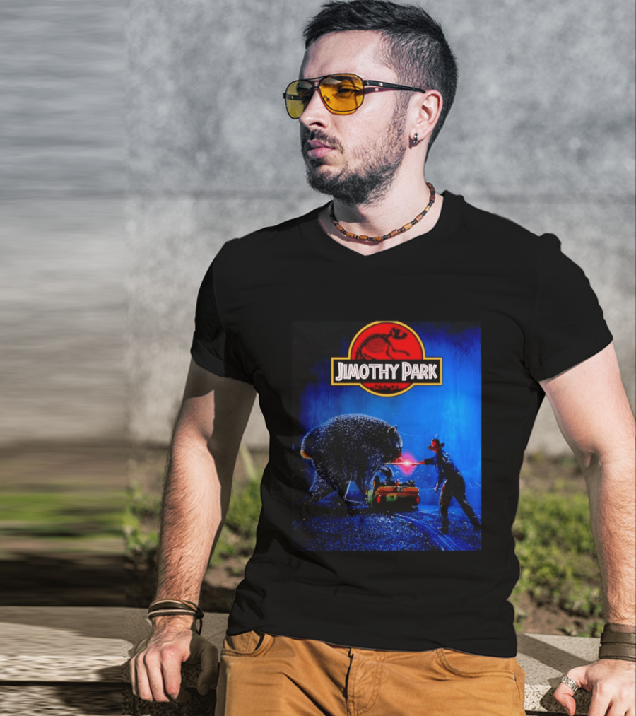 Jimothy Park Dinosaur Adventure Lampoon With Bear Scene T-Shirt