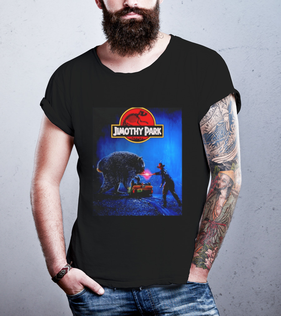 Jimothy Park Dinosaur Adventure Lampoon With Bear Scene T-Shirt
