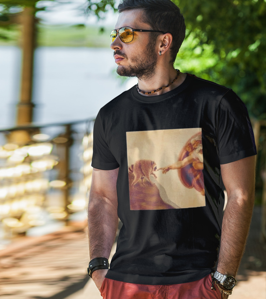 Jimothy Raccoon And The Creation Of Adam Renaissance Mashup T-Shirt