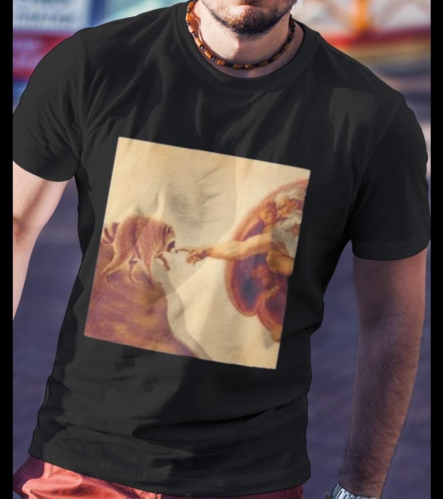 Jimothy Raccoon And The Creation Of Adam Renaissance Mashup T-Shirt