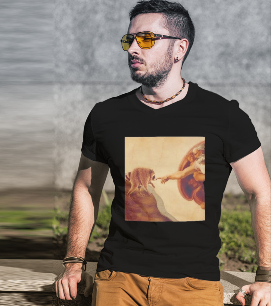 Jimothy Raccoon And The Creation Of Adam Renaissance Mashup T-Shirt