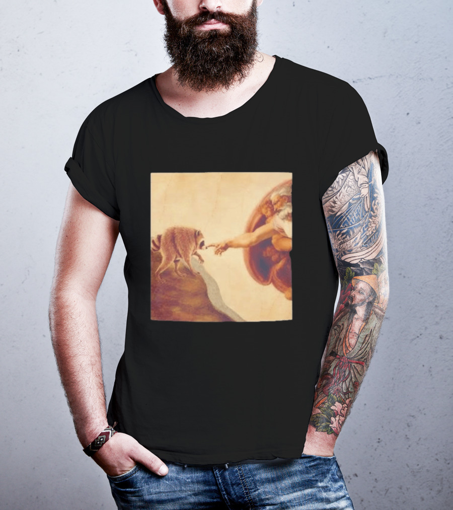 Jimothy Raccoon And The Creation Of Adam Renaissance Mashup T-Shirt